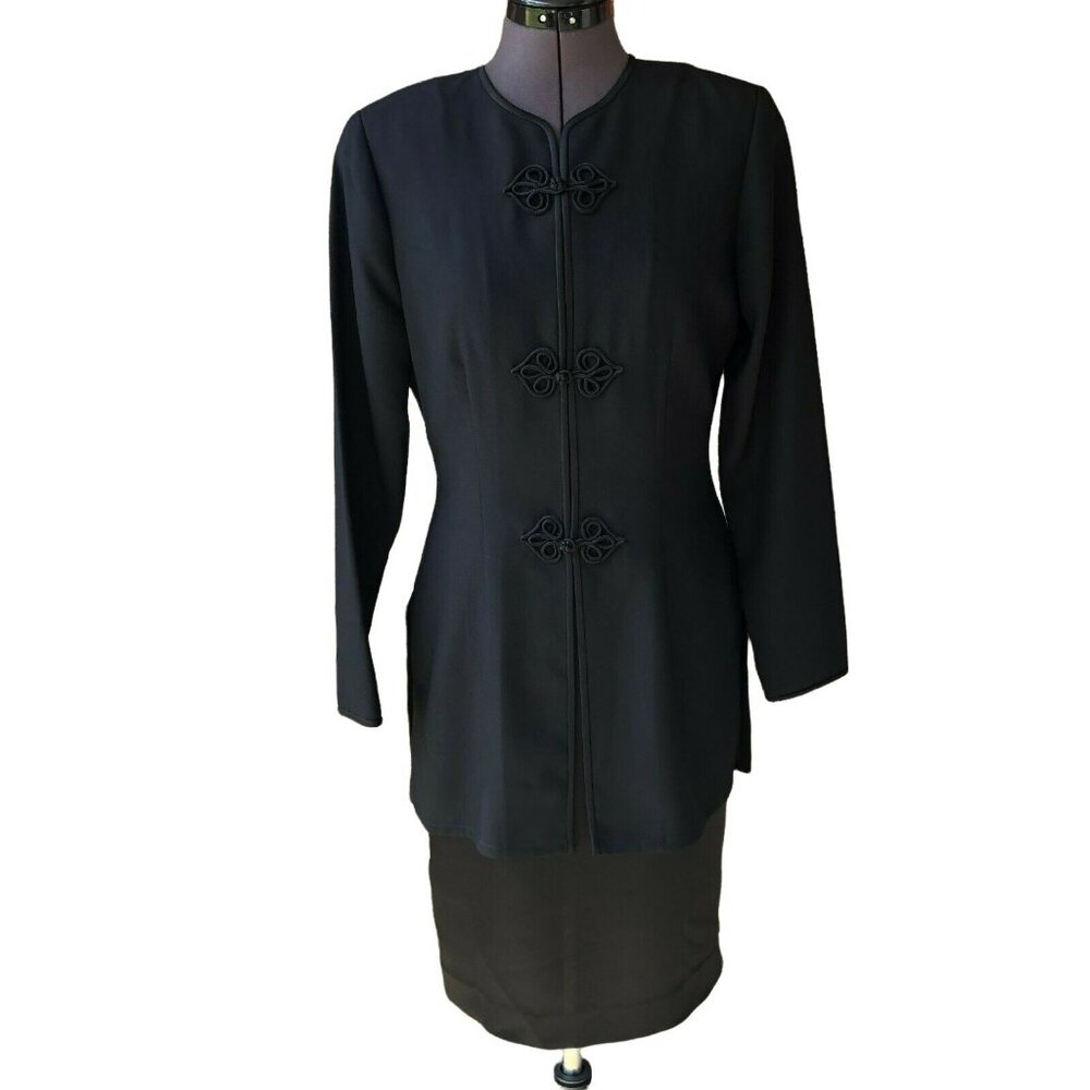 Adrianna Papell Long-Sleeve Black Dress Sz. 4 Knee-Length Crew-Neck